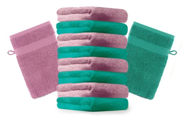 Manopla de baño Premium de 10 piezas, de color verde esmeralda y rosa