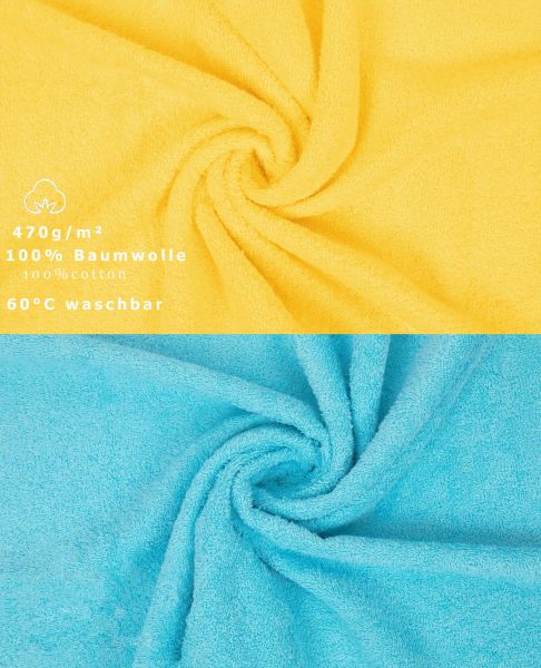 Betz 10 Stück Waschhandschuhe PREMIUM 100% Baumwolle Waschlappen Set 16x21 cm Farbe gelb und türkis
