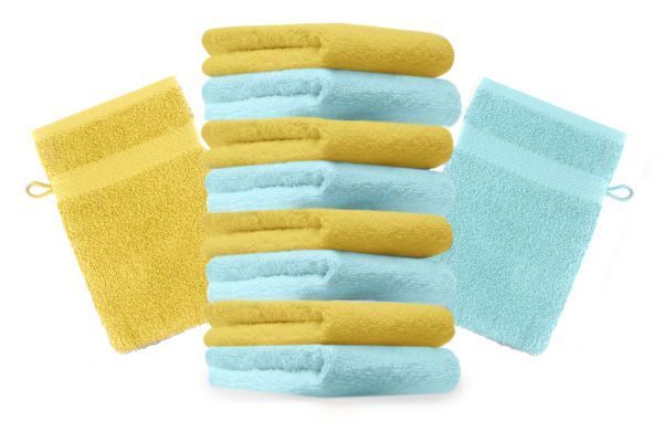 Betz Lot de 10 gants de toilette Premium jaune et turquoise, taille: 16x21 cm