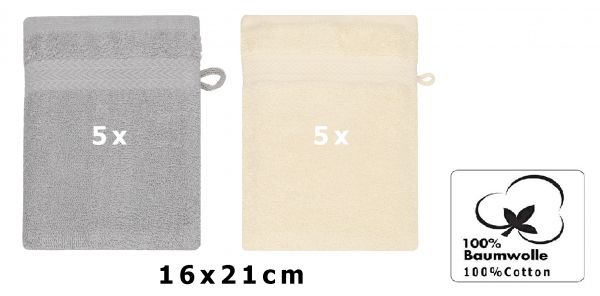 Betz Lot de 10 gants de toilette Premium gris argenté et beige, taille: 16x21 cm