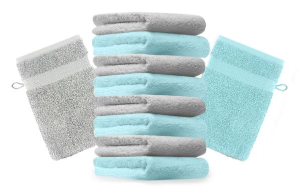 Betz Lot de 10 gants de toilette Premium gris argenté et turquoise, taille: 16x21 cm