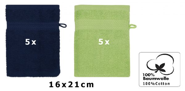 10 Piece Set Wash Mitts Premium Colour: dark blue and apple green, Size: 16 x 21 cm