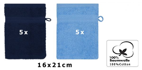 Betz Lot de 10 gants de toilette Premium bleu foncé et bleu clair, taille: 16x21 cm