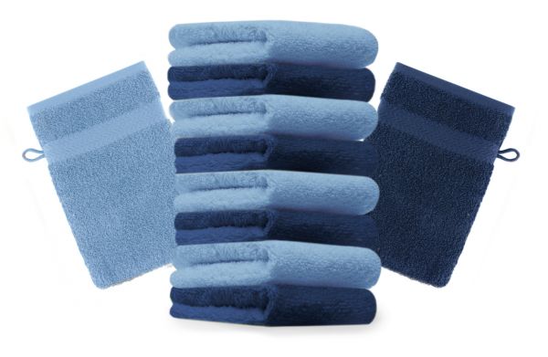 Betz Lot de 10 gants de toilette Premium bleu foncé et bleu clair, taille: 16x21 cm