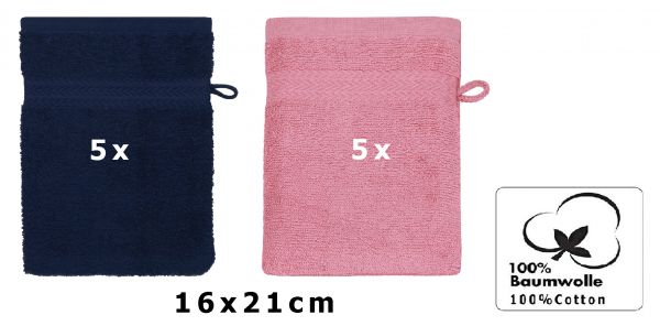 10 Piece Set Wash Mitts Premium Colour: dark blue and old rose, Size: 16 x 21 cm