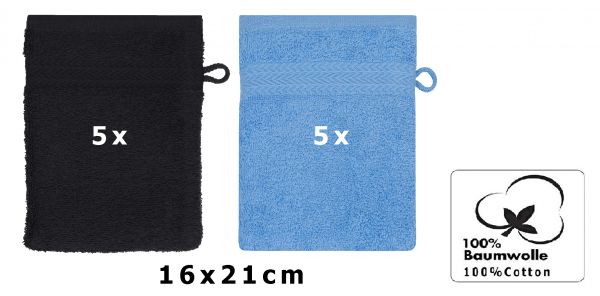 10 Piece Set Wash Mitts Premium Colour: black and light blue, Size: 16 x 21 cm