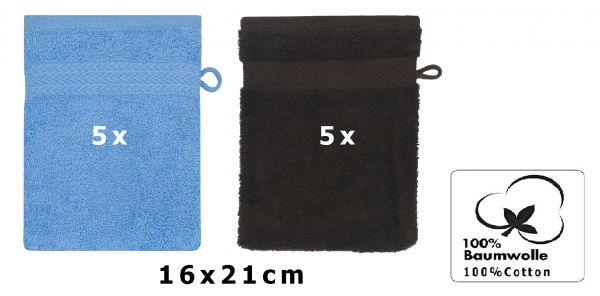 10 Piece Set Wash Mitts Premium Colour: light blue and dark brown, Size: 16 x 21 cm