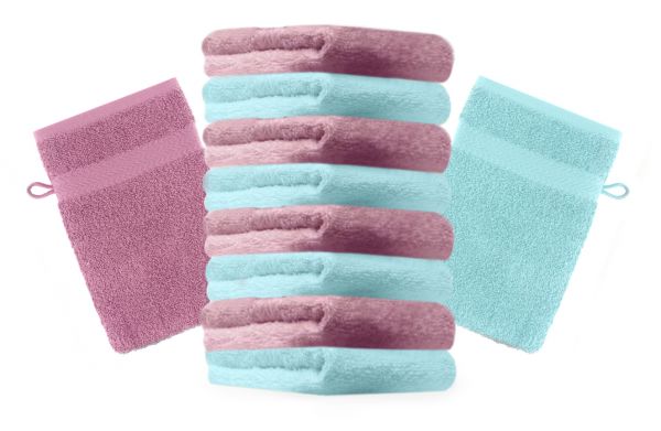 Betz Paquete de 10 manoplas de baño PREMIUM 100% algodón 16x21cm rosa y turquesa