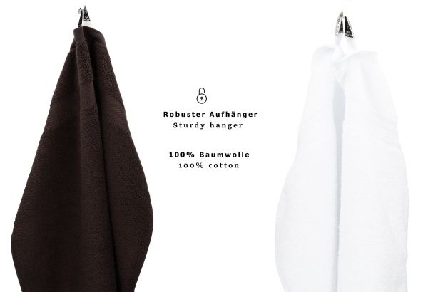 Betz 10-tlg. Handtuch-Set CLASSIC 100% Baumwolle 2 Duschtücher 4 Handtücher 2 Gästetücher 2 Seiftücher Farbe weiß und dunkelbraun