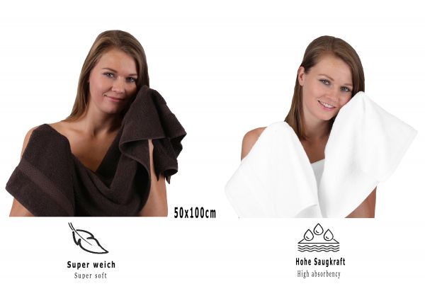 Betz 10 Piece Towel Set CLASSIC 100% Cotton 2 Face Cloths 2 Guest Towels 4 Hand Towels 2 Bath Towels Colour: white & dark brown