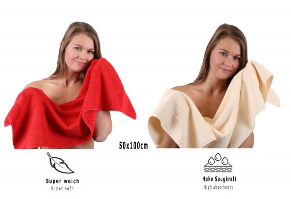 Betz Set di 10 asciugamani Classic 2 lavette 2 asciugamani per ospiti 4 asciugamani 2 asciugamani da doccia 100% cotone colore rosso e beige