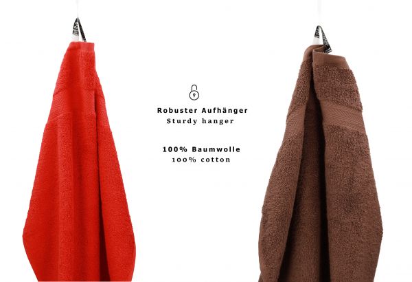 Betz 10 Piece Towel Set CLASSIC 100% Cotton 2 Face Cloths 2 Guest Towels 4 Hand Towels 2 Bath Towels Colour: red & hazel