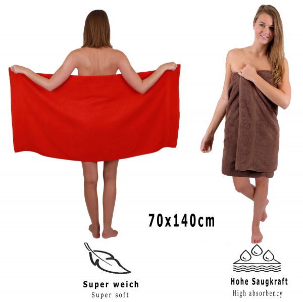 Betz 10 Piece Towel Set CLASSIC 100% Cotton 2 Face Cloths 2 Guest Towels 4 Hand Towels 2 Bath Towels Colour: red & hazel