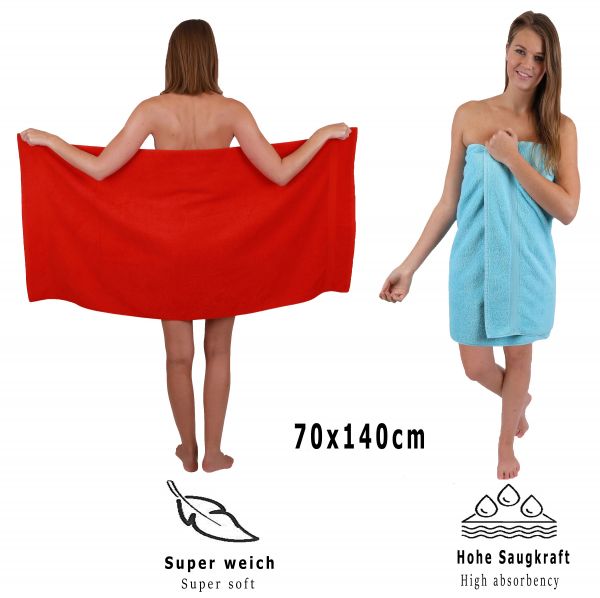 Betz Set di 10 asciugamani Classic 2 lavette 2 asciugamani per ospiti 4 asciugamani 2 asciugamani da doccia 100% cotone colore rosso e turchese