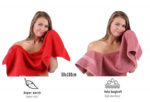 Betz Set di 10 asciugamani Classic 2 lavette 2 asciugamani per ospiti 4 asciugamani 2 asciugamani da doccia 100% cotone colore rosso e rosa antico