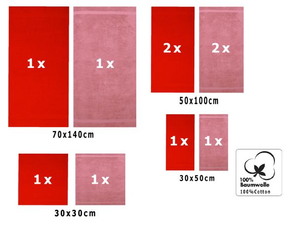 Betz 10 Piece Towel Set CLASSIC 100% Cotton 2 Face Cloths 2 Guest Towels 4 Hand Towels 2 Bath Towels Colour: red & old rose