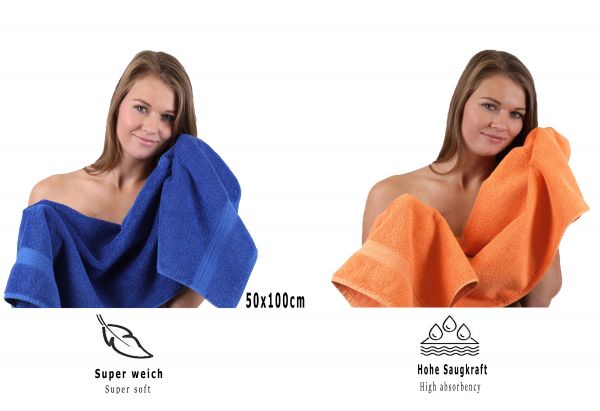Betz 10-tlg. Handtuch-Set CLASSIC 100% Baumwolle 2 Duschtücher 4 Handtücher 2 Gästetücher 2 Seiftücher Farbe royalblau und orange