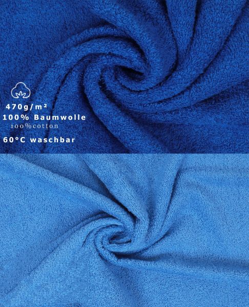 10 Piece Towel Set Classic - Premium royal blue & light blue, 2 face cloths 30x30 cm, 2 guest towels 30x50 cm, 4 hand towels 50x100 cm, 2 bath towels 70x140 cm