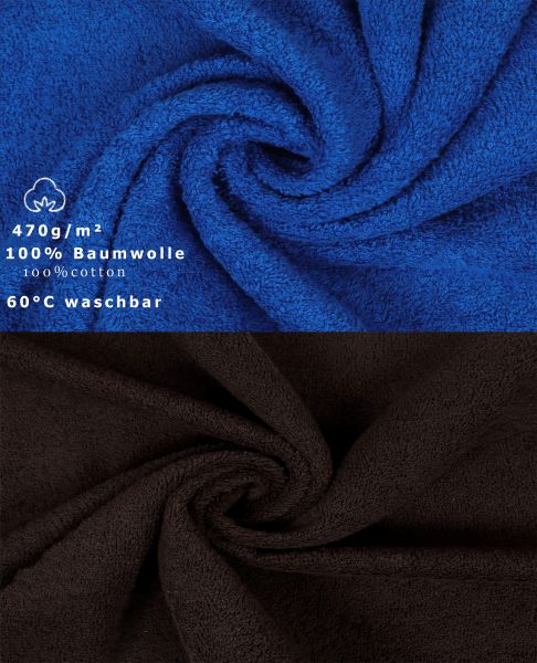 Betz 10-tlg. Handtuch-Set CLASSIC 100% Baumwolle 2 Duschtücher 4 Handtücher 2 Gästetücher 2 Seiftücher Farbe royalblau und dunkelbraun