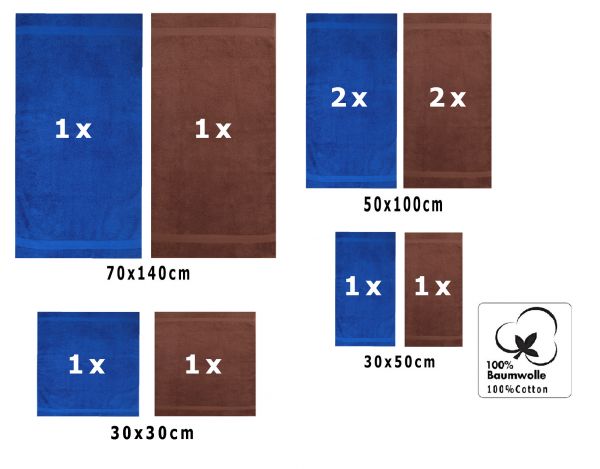 Betz 10-tlg. Handtuch-Set CLASSIC 100% Baumwolle 2 Duschtücher 4 Handtücher 2 Gästetücher 2 Seiftücher Farbe royalblau und nussbraun