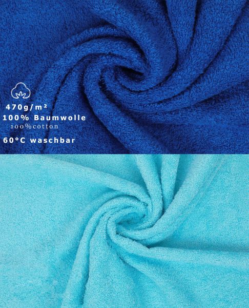 Betz 10-tlg. Handtuch-Set CLASSIC 100% Baumwolle 2 Duschtücher 4 Handtücher 2 Gästetücher 2 Seiftücher Farbe royalblau und türkis