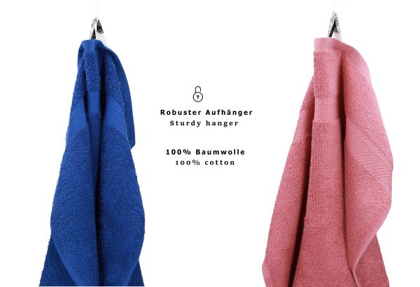 10 uds. Juego de toallas Classic- Premium , color:azul y rosa  , 2 toallas de cara 30x30, 2 toallas de invitados 30x50, 4 toallas de 50x100, 2 toallas de baño 70x140 cm