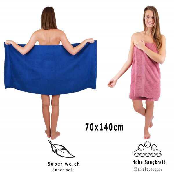 Betz Set di 10 asciugamani Classic-Premium 2 lavette 2 asciugamani per ospiti 4 asciugamani 2 asciugamani da doccia 100 % cotone colore blu reale e rosa antico