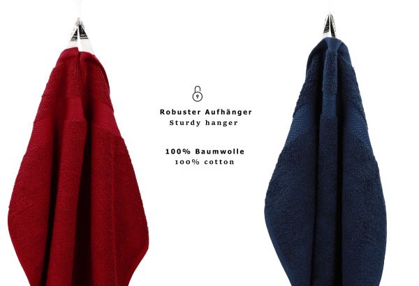 10 Piece Towel Set Classic - Premium dark red & dark blue, 2 face cloths 30x30 cm, 2 guest towels 30x50 cm, 4 hand towels 50x100 cm, 2 bath towels 70x140 cm