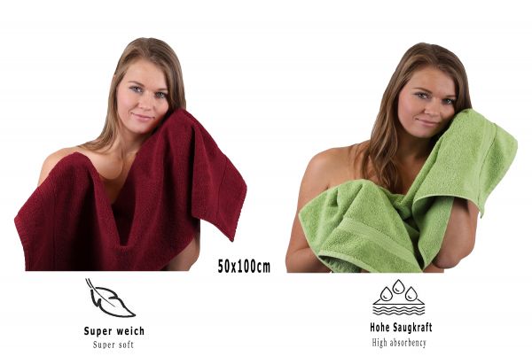 Betz Set di 10 asciugamani Classic-Premium 2 lavette 2 asciugamani per ospiti 4 asciugamani 2 asciugamani da doccia 100 % cotone colore rosso scuro e verde mela