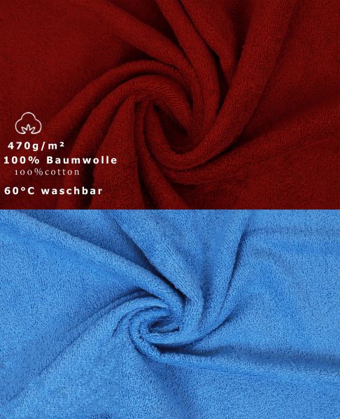 10 Piece Towel Set Classic - Premium dark red & light blue, 2 face cloths 30x30 cm, 2 guest towels 30x50 cm, 4 hand towels 50x100 cm, 2 bath towels 70x140 cm