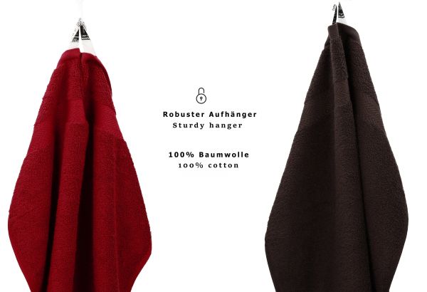 10 Piece Towel Set Classic - Premium dark red & dark brown, 2 face cloths 30x30 cm, 2 guest towels 30x50 cm, 4 hand towels 50x100 cm, 2 bath towels 70x140 cm