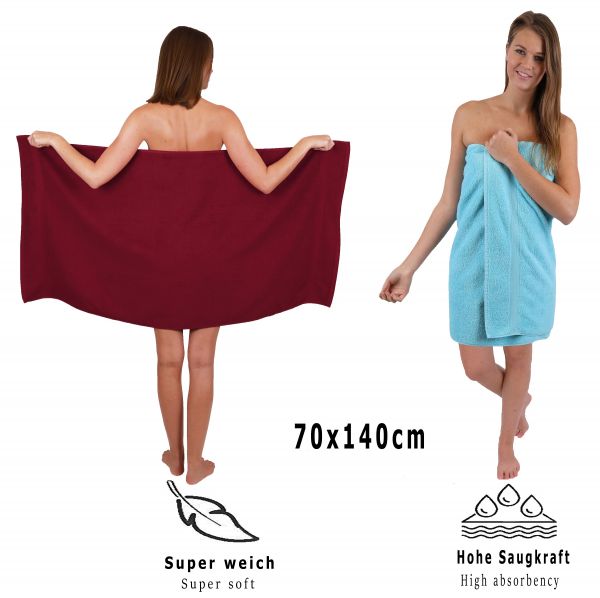 10 Piece Towel Set Classic - Premium dark red & turquoise, 2 face cloths 30x30 cm, 2 guest towels 30x50 cm, 4 hand towels 50x100 cm, 2 bath towels 70x140 cm