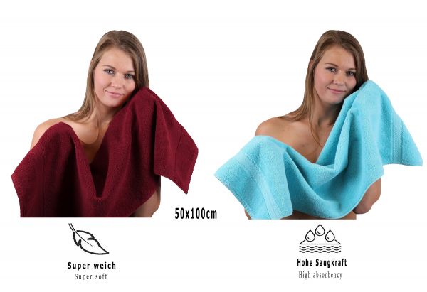 Betz Set di 10 asciugamani Classic-Premium 2 lavette 2 asciugamani per ospiti 4 asciugamani 2 asciugamani da doccia 100 % cotone colore rosso scuro e turchese