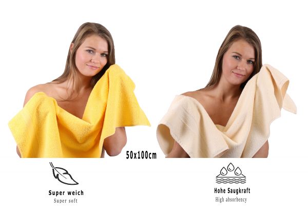 10 Piece Towel Set Classic - Premium yellow & beige, 2 face cloths 30x30 cm, 2 guest towels 30x50 cm, 4 hand towels 50x100 cm, 2 bath towels 70x140 cm