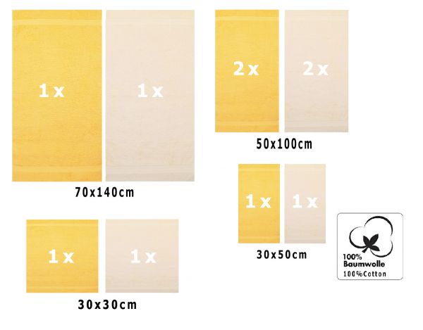 Betz 10-tlg. Handtuch-Set CLASSIC 100% Baumwolle 2 Duschtücher 4 Handtücher 2 Gästetücher 2 Seiftücher Farbe gelb und beige