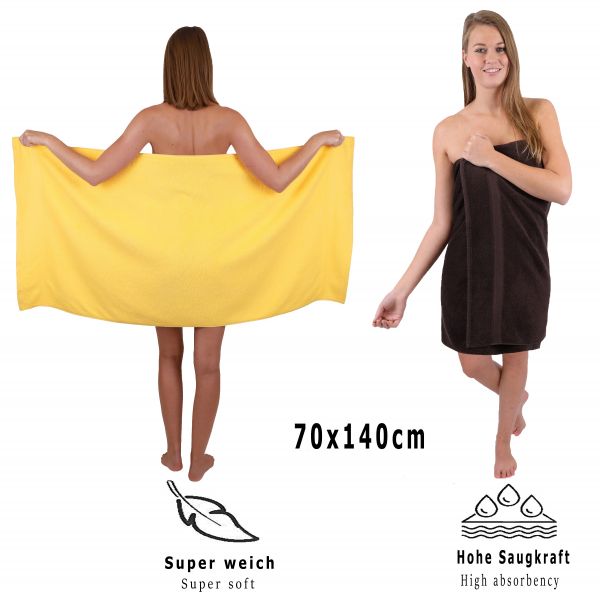 Betz 10 Piece Towel Set CLASSIC 100% Cotton 2 Face Cloths 2 Guest Towels 4 Hand Towels 2 Bath Towels Colour: yellow & dark brown