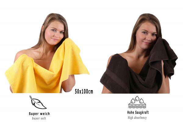 Betz 10-tlg. Handtuch-Set CLASSIC 100% Baumwolle 2 Duschtücher 4 Handtücher 2 Gästetücher 2 Seiftücher Farbe gelb und dunkelbraun