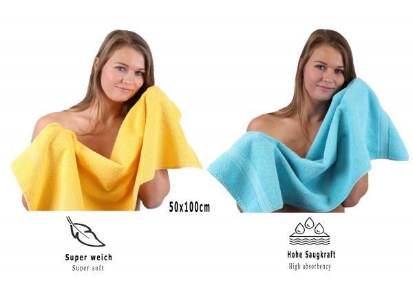 Betz Juego de 10 toallas CLASSIC 100% algodón en amarillo y turquesa