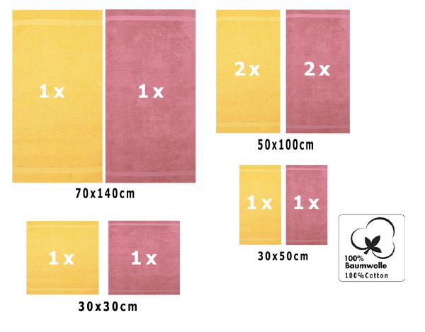 Betz Juego de 10 toallas CLASSIC 100% algodón en amarillo y rosa