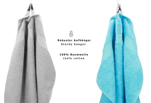 Betz Juego de 10 toallas CLASSIC 100% algodón en gris plata y turquesa
