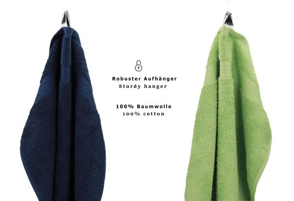 Betz Set di 10 asciugamani Classic-Premium 2 lavette 2 asciugamani per ospiti 4 asciugamani 2 asciugamani da doccia 100 % cotone colore blu scuro e verde mela