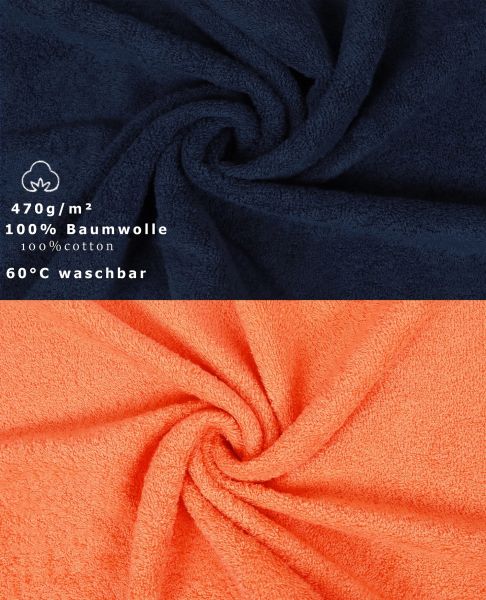 Betz 10-tlg. Handtuch-Set CLASSIC 100% Baumwolle 2 Duschtücher 4 Handtücher 2 Gästetücher 2 Seiftücher Farbe dunkelblau und orange