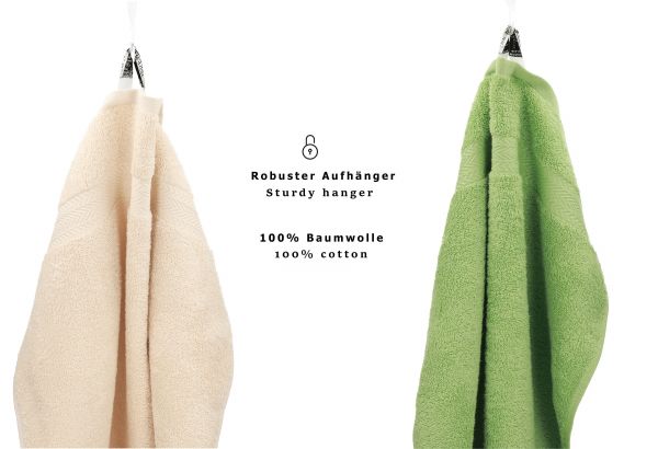 Betz 10 Piece Towel Set CLASSIC 100% Cotton 2 Face Cloths 2 Guest Towels 4 Hand Towels 2 Bath Towels Colour: beige & apple green