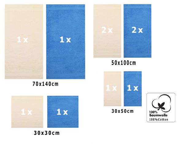 Betz 10 Piece Towel Set CLASSIC 100% Cotton 2 Face Cloths 2 Guest Towels 4 Hand Towels 2 Bath Towels Colour: beige & light blue