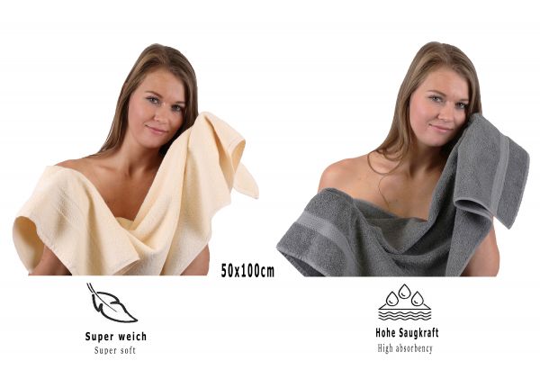 Betz 10 Piece Towel Set CLASSIC 100% Cotton 2 Face Cloths 2 Guest Towels 4 Hand Towels 2 Bath Towels Colour: beige & anthracite
