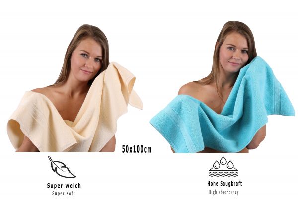 Betz 10 Piece Towel Set CLASSIC 100% Cotton 2 Face Cloths 2 Guest Towels 4 Hand Towels 2 Bath Towels Colour: beige & turquoise