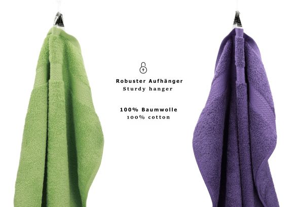 Betz 10 Piece Towel Set CLASSIC 100% Cotton 2 Face Cloths 2 Guest Towels 4 Hand Towels 2 Bath Towels Colour: apple green & purple