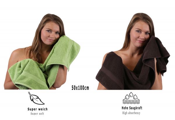 Betz Set di 10 asciugamani Classic 2 lavette 2 asciugamani per ospiti 4 asciugamani 2 asciugamani da doccia 100 % cotone colore verde mela e marrone scuro