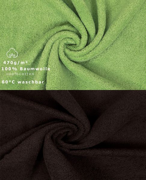 Betz 10 Piece Towel Set CLASSIC 100% Cotton 2 Face Cloths 2 Guest Towels 4 Hand Towels 2 Bath Towels Colour: apple green & dark brown