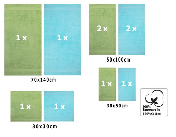 Betz 10-tlg. Handtuch-Set CLASSIC 100% Baumwolle 2 Duschtücher 4 Handtücher 2 Gästetücher 2 Seiftücher Farbe apfelgrün und türkis